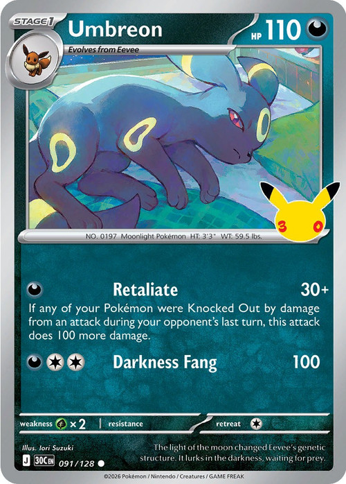 Pokemon Trading Card Game 30th Celebration Common Umbreon #91、ToyWiz、kayou
