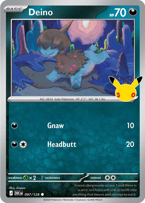 Pokemon Trading Card Game 30th Celebration Common Deino #97、ToyWiz、kayou