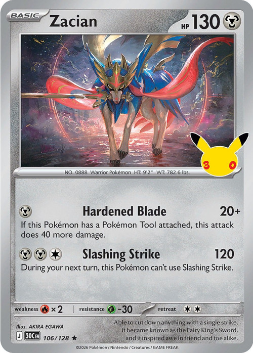 Pokemon Trading Card Game 30th Celebration Rare Zacian #106、ToyWiz、kayou