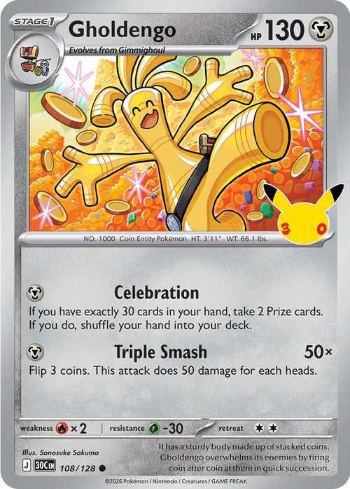 Pokemon Trading Card Game 30th Celebration Common Gholdengo #108、ToyWiz、kayou