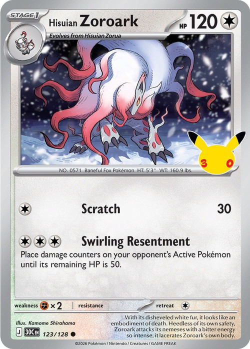 Pokemon Trading Card Game 30th Celebration Common Hisuian Zoroark #123、ToyWiz、kayou