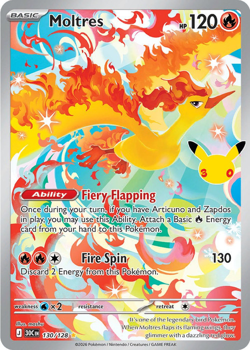 Pokemon Trading Card Game 30th Celebration Illustration Rare Moltres #130、ToyWiz、kayou