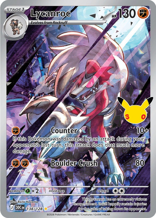 Pokemon Trading Card Game 30th Celebration Illustration Rare Lycanroc #138、ToyWiz、kayou