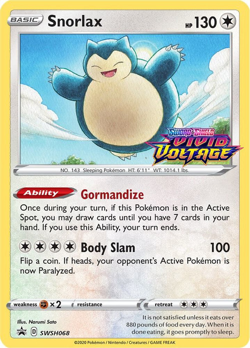 Pokemon Trading Card Game Sword & Shield Promo Snorlax SWSH068 Vivid Voltage Stamp、ToyWiz、kayou