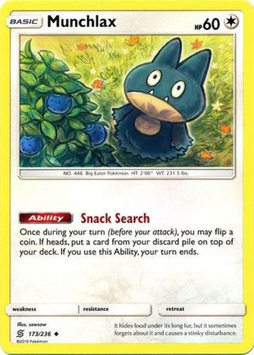 Pokemon Trading Card Game Sun & Moon Unified Minds Uncommon Munchlax #173 Reverse Holo Lightly Played、ToyWiz、kayou