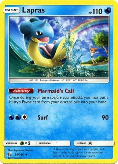 Pokemon Trading Card Game Sun & Moon Unified Minds Uncommon Lapras #36 Reverse Holo Lightly Played、ToyWiz、kayou