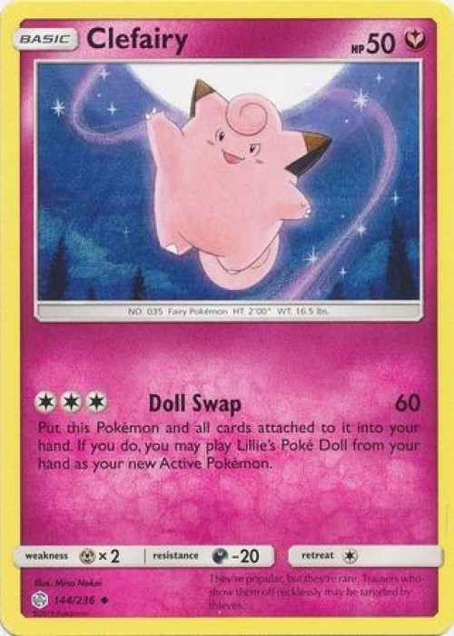 Pokemon Trading Card Game Sun & Moon Cosmic Eclipse Uncommon Clefairy #144 Reverse Holo Lightly Played、ToyWiz、kayou