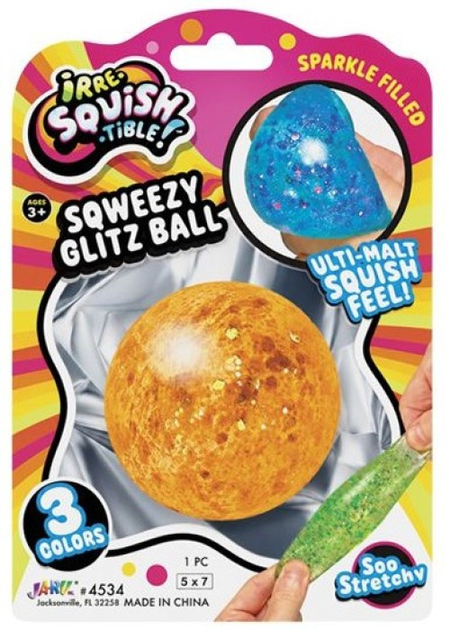 Irre-Squish-Tible! Sqweezy Glitz Ball ORANGE 2.5-Inch Squishy Toy、ToyWiz、kayou