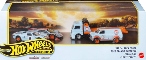 Hot Wheels Premium Real Riders 1997 McLaren F1 GTR, Ford Transit Supervan, Ford GT-40 & Fleet Street Die Cast Car 4-Pack、ToyWiz、kayou
