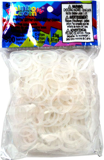 Rainbow Loom Glitter White Rubber Bands Refill Pack Twistz Bandz - ToyWiz