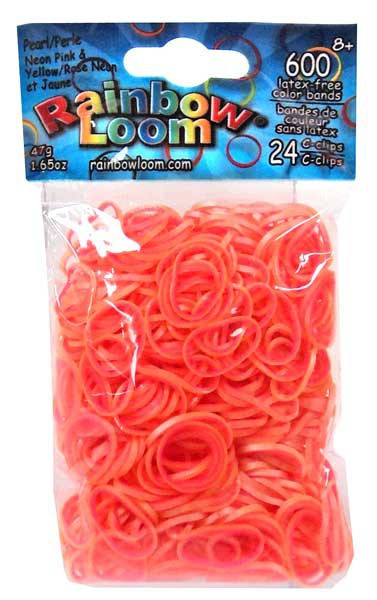 Rainbow Loom Pearl Neon Pink Yellow Rubber Bands Refill Pack 600 Count  Twistz Bandz - ToyWiz