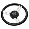 Schmitt Marine Torcello Elite 14" Wheel - Black Leather &amp; Cap - White Stitching - Polished SS Spokes - 3/4" Tapered Shaft PU085241