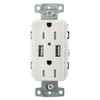 Hubbell USB15A5W White Outlet Dual 15 Amp 125v 2-Pole and Dual 5 Amp 5v USB Ports USB15A5W