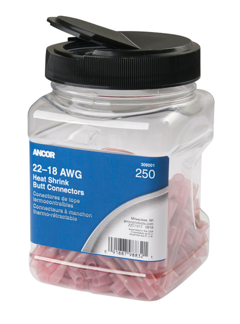 Ancor 22-18 Butt Connector Heat Shrink Red 250 Pack Jar 309001