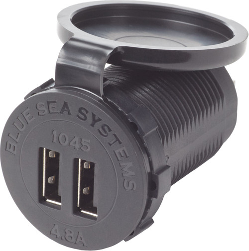Blue Sea Dual USB 4.8A Charger Port 12/24vDC Socket Mount 1045-BSS