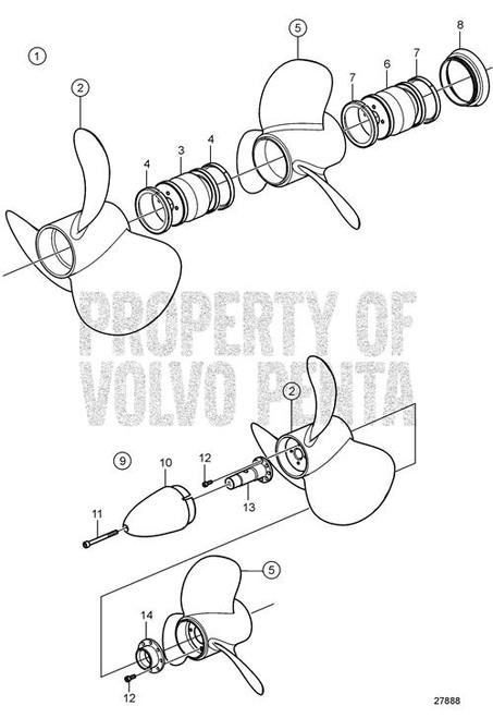 Volvo Penta K6 Forward Duoprop Steel Three Blade Right Hand Rotation Rear Prop (22414387)