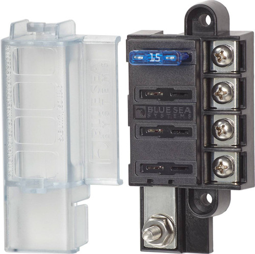 Blue Sea 5045 4-Circuit Fuse Block ST ATO/ATC with Cover 5045-BSS
