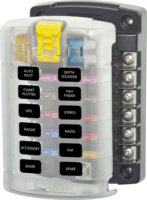 Blue Sea 5029 12-Gang Fuse Block ST ATO/ATC with Cover 5029-BSS