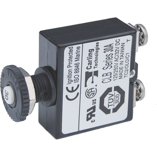 Blue Sea Push Button Reset Only Screw Terminal Circuit Breaker - 30 Amps 2136