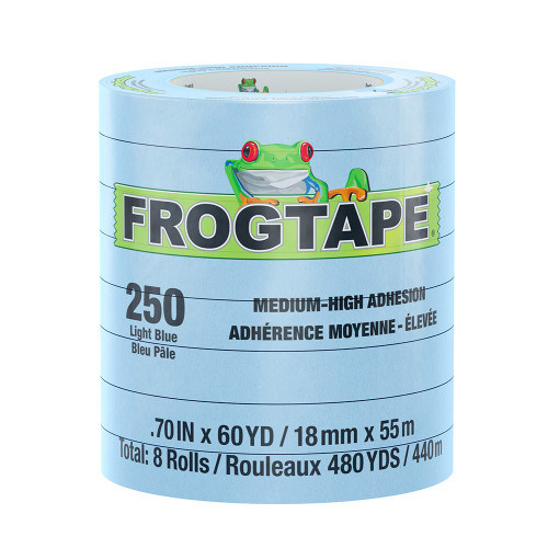FrogTape CP 250 Medium-High Adhesion Masking Tape - 18MM x 55M x 8-Pack - Light Blue - Rated for 250&deg;F 105770