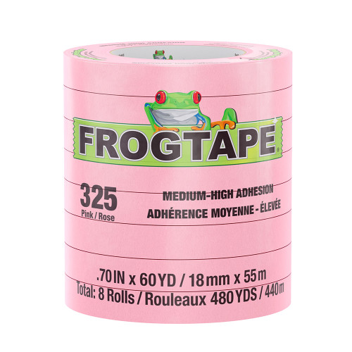 FrogTape CP 325 Medium-High Adhesion Masking Tape - 18MM x 55M x 8-Pack - Pink - Rated for 325&deg;F 105332