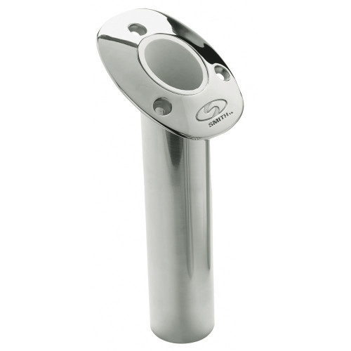 C.E. Smith Flush Mount Rod Holder - 30 Degree &amp; 9" Depth - Stainless Steel - Cast Bottom - White Vinyl Liner 53672CA