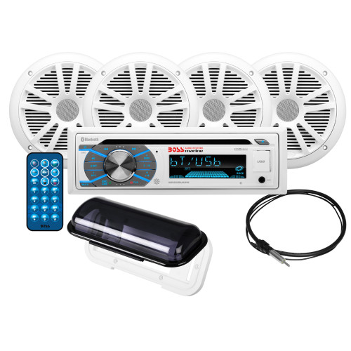 Boss Audio MCK508WB.64S Marine Stereo &amp; 2 Pairs of 6.5" Speaker Kit - White MCK508WB.64S