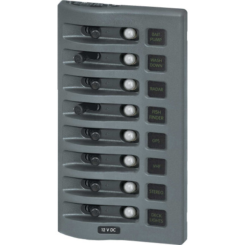 Blue Sea 4378 WeatherDeck Water Resistant Circuit Breaker Panel - 8 Position - Grey 4378