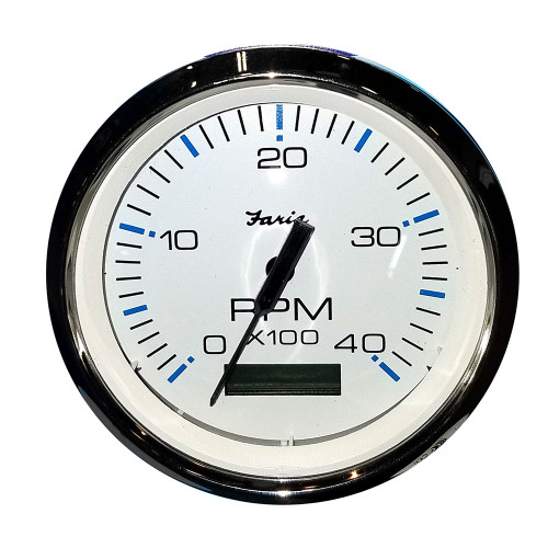 Faria Chesapeake White SS 4" Tachometer w/Hourmeter (4000 RPM) (Diesel) (Mech. Takeoff &amp; Var. Ratio Alt) 33834