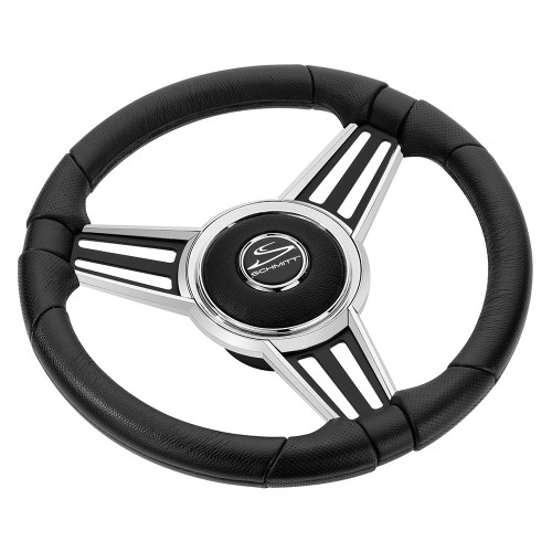 Schmitt Marine PU30 14" Wheel - Chrome Cap &amp; Spoke Inserts - Black Spokes - 3/4" Tapered Shaft PU301404-44