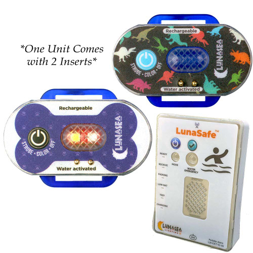 Lunasea Child/Pet Safety Water Activated Strobe Light w/RF Transmitter &amp; Portable Audio/Visual Receiver - Blue Case LLB-63BB-F0-K2