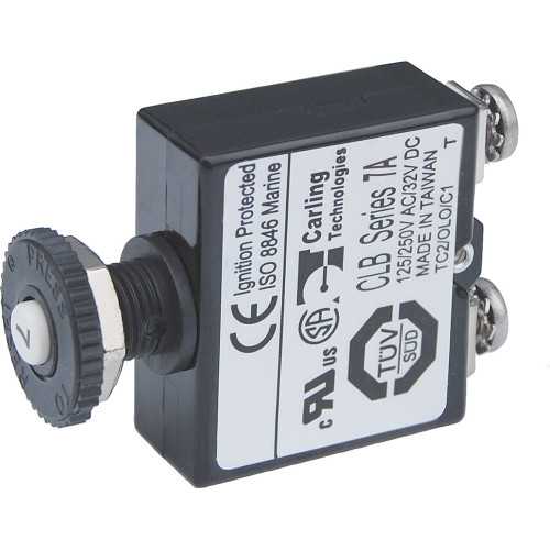 Blue Sea Push Button Reset Only Screw Terminal Circuit Breaker - 7 Amps 2131