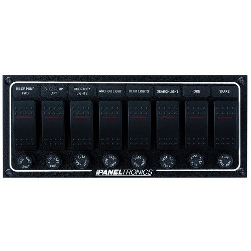 Paneltronics Waterproof DC 8 Position Lighted Rocker & Fuse 9960013B