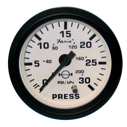 Faria Euro White 2" Water Pressure Gauge (30 PSI) 12903