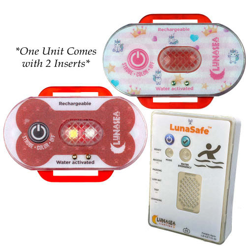 Lunasea Child/Pet Safety Water Activated Strobe Light w/RF Transmitter &amp; Portable Audio/Visual Receiver - Red Case LLB-63RB-E0-K1