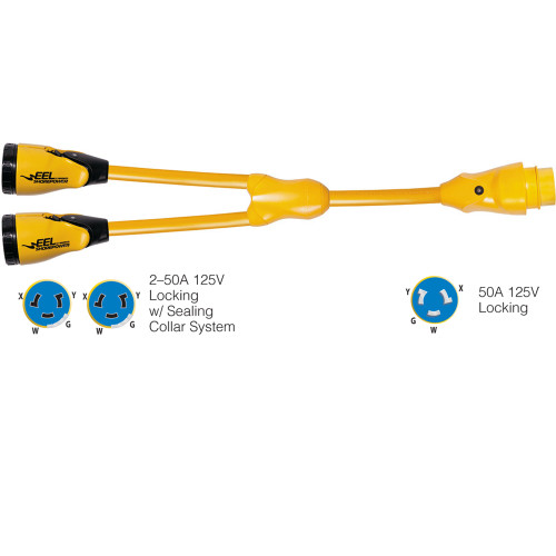 Marinco Y504-2-504 EEL (2)50A-125/250V Female to (1)50A-125/250V Male "Y" Adapter - Yellow Y504-2-504