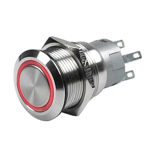 BEP Push Button Switch - 12V Latching On/Off - Red LED 80-511-0001-01