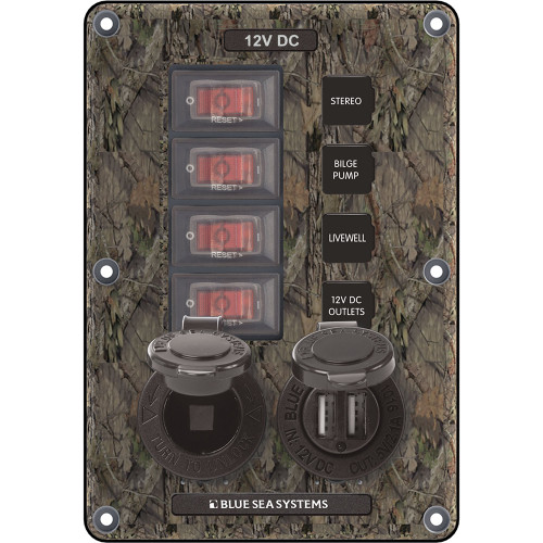 Blue Sea 4324 Circuit Breaker Switch Panel 4 Postion - Camo w/12V Socket &amp; Dual USB 4324