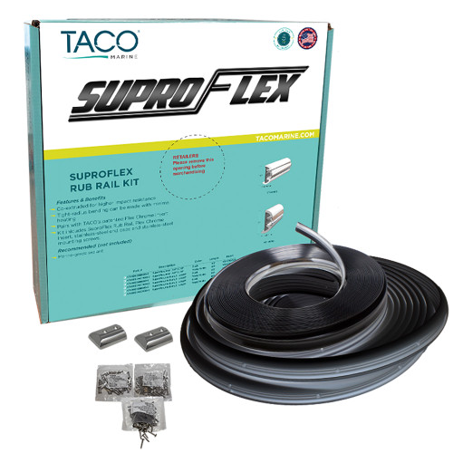 TACO SuproFlex Rub Rail Kit - Black w/Flex Chrome Insert - 2"H x 1.2"W x 80&#39;L V11-9990BBK80-2