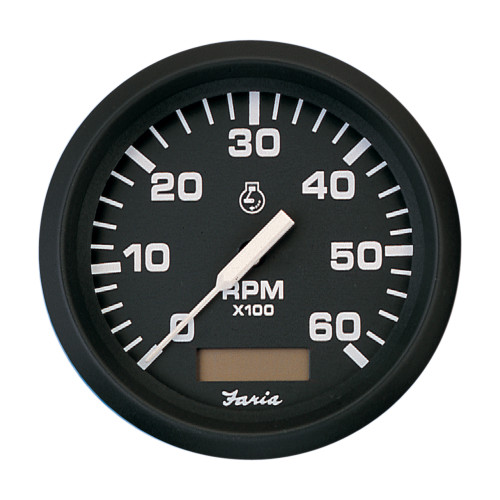 Faria Euro Black 4" Tachometer w/Hourmeter - 6,000 RPM (Gas - Inboard) 32832