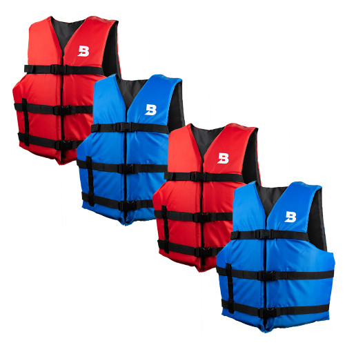 Type III General Boating Adult Universal Foam Life Jacket - Blue/Red *4-Pack BS-165-B/R-4