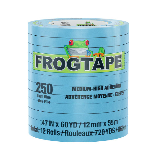 FrogTape CP 250 Medium-High Adhesion Masking Tape - 12MM x 55M x 12-Pack - Light Blue - Rated for 250&deg;F 105325