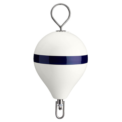 Polyform 13.5" CM Mooring Buoy w/SS Iron - White Blue Stripe CM-2SS W-STR