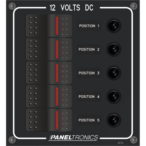 Paneltronics Waterproof Panel - DC 5-Position Illuminated Rocker Switch & Circuit Breaker 9960018B