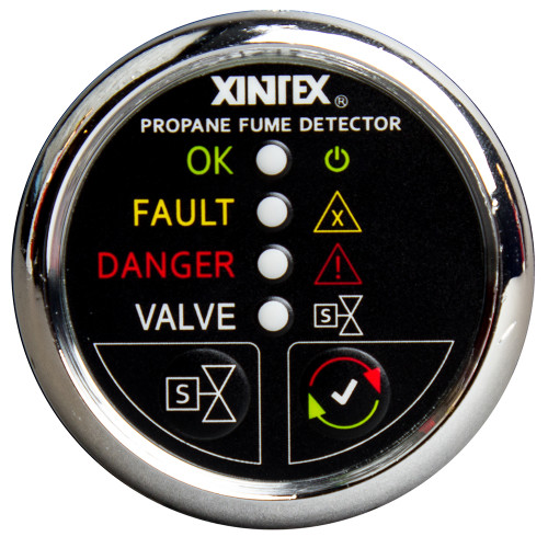 Fireboy-Xintex Propane Fume Detector w/Plastic Sensor &amp; Solenoid Valve - Chrome Bezel Display P-1CS-R