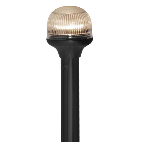 Attwood All-Around Fold-Down Incandescent Anti-Glare Lens Light - 12" Black Plastic Pole - 12V - Horizontal Comp Base 5358-P12-7