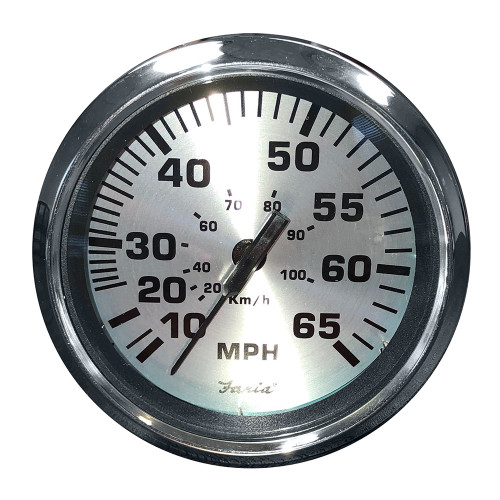 Faria Spun Silver 4" Speedometer - 65 MPH (Pitot) 36010