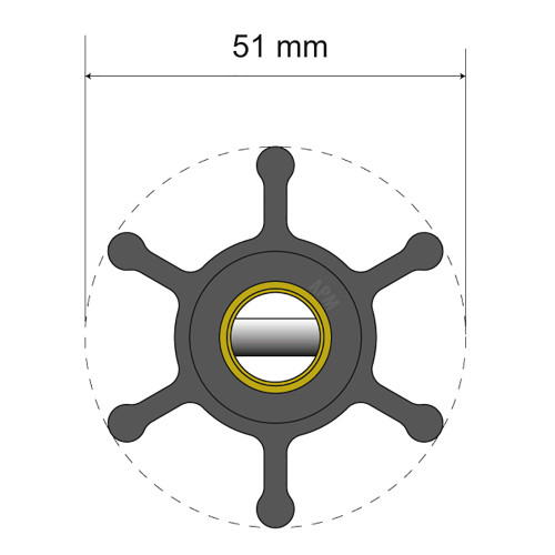 Albin Group Premium Impeller Kit - 51 x 22 x 12mm - 6 Blade - Pin Insert 06-01-005