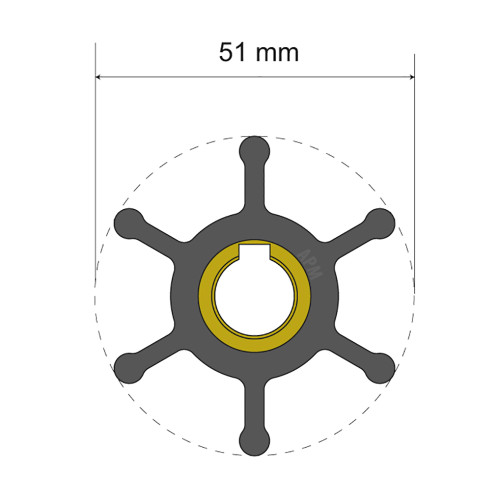 Albin Group Premium Impeller Kit - 51 x 12.7 x 22mm - 6 Blade - Key Insert 06-01-007