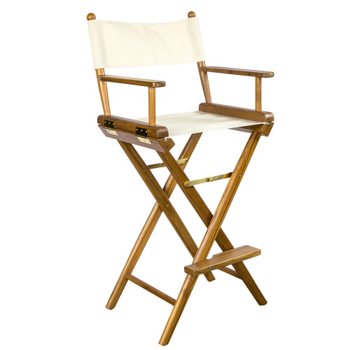 Whitecap Captain&#39;s Chair w/Natural Seat Covers - Teak 60048